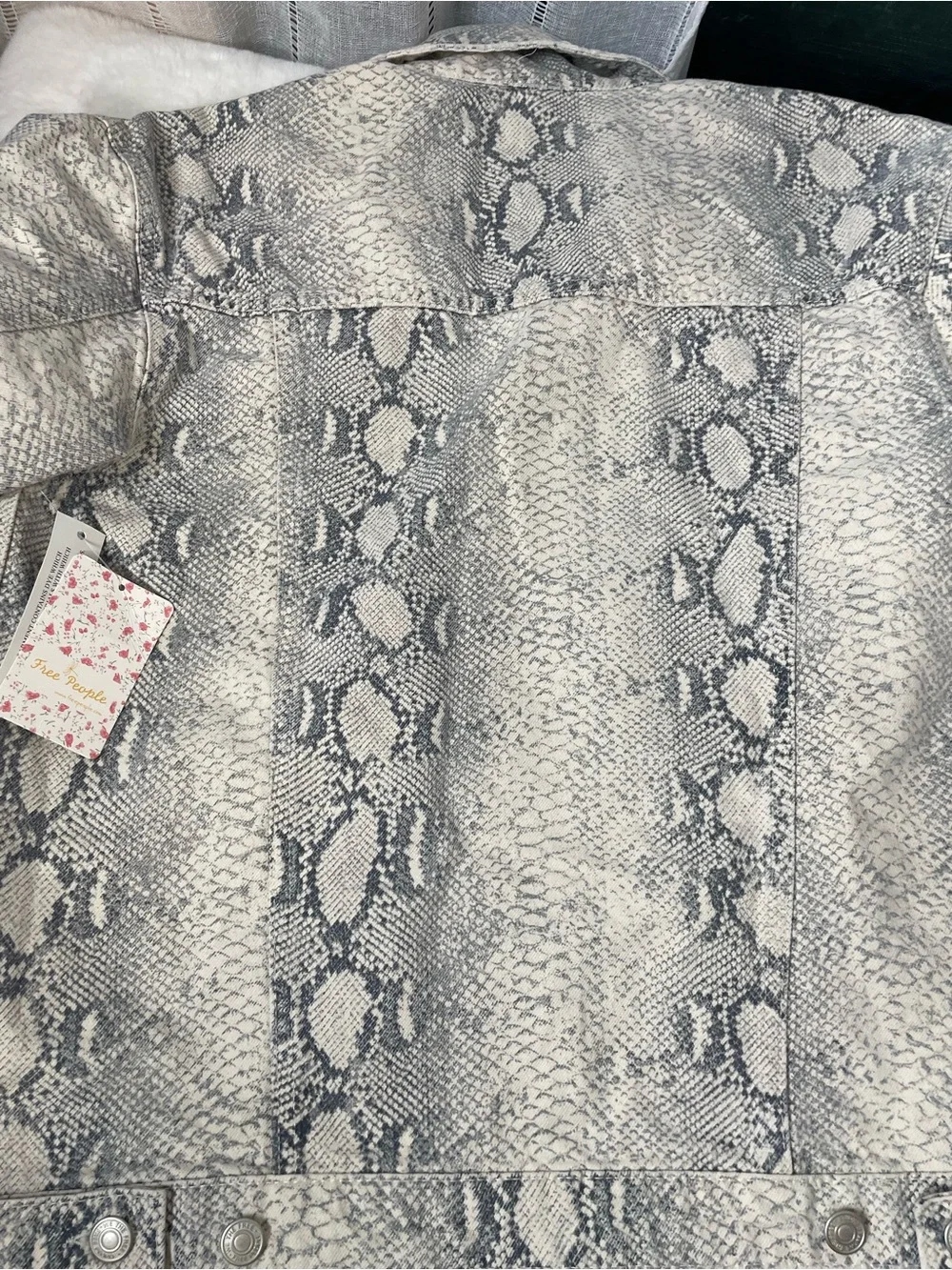 Free People Neutral Snake-Print Denim Jacket - Picture 10 of 11